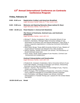 13Th Annual International Conference on Contracts Conference Program