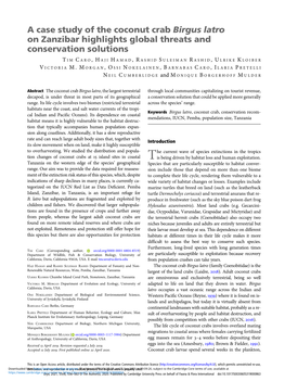 A Case Study of the Coconut Crab Birgus Latro on Zanzibar Highlights Global Threats and Conservation Solutions