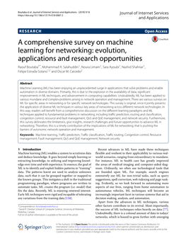 A Comprehensive Survey on Machine Learning for Networking: Evolution, Applications and Research Opportunities Raouf Boutaba1*, Mohammad A