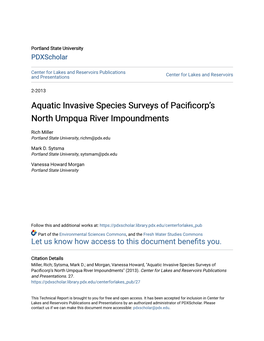 Aquatic Invasive Species Surveys of Pacificorp's North Umpqua River