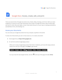 Google Docs: Access, Create, Edit, and Print