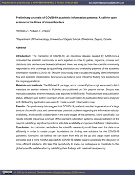 Preliminary Analysis of COVID-19 Academic Information Patterns: a Call for Open Science in the Times of Closed Borders