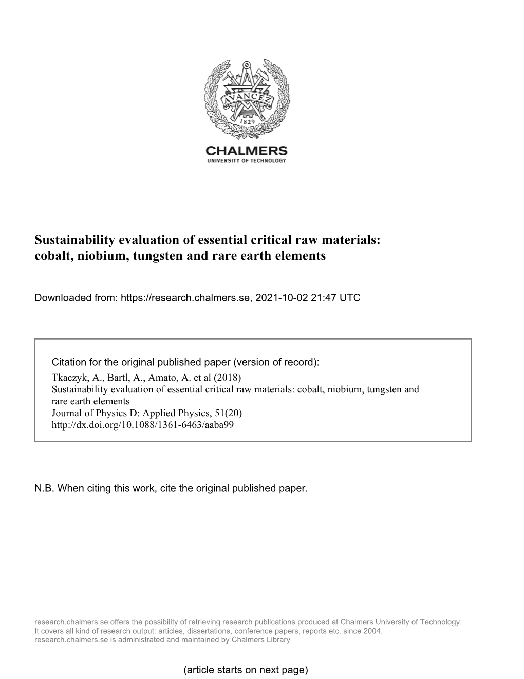 Cobalt, Niobium, Tungsten and Rare Earth Elements