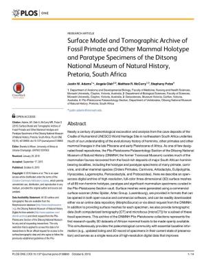 Surface Model and Tomographic Archive of Fossil Primate and Other