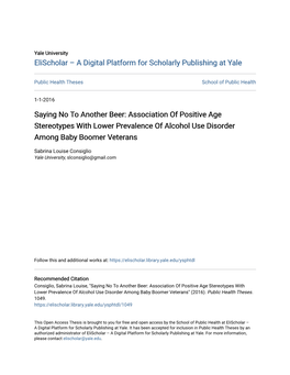 Association of Positive Age Stereotypes with Lower Prevalence of Alcohol Use Disorder Among Baby Boomer Veterans