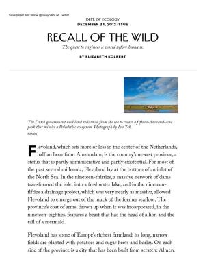 Recall of the Wild the Quest to Engineer a World Before Humans