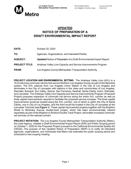 NOP) Is to Notify All Interested Agencies, Organizations, and Individuals That Metro Has Extended the Public Scoping Period and Scheduled a New Scoping Meeting