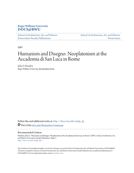 Humanism and Disegno: Neoplatonism at the Accademia Di San Luca in Rome John S