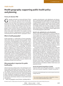 Health Geography: Supporting Public Health Policy and Planning