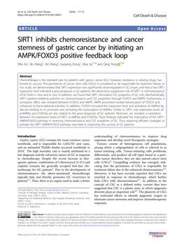 SIRT1 Inhibits Chemoresistance and Cancer Stemness of Gastric Cancer