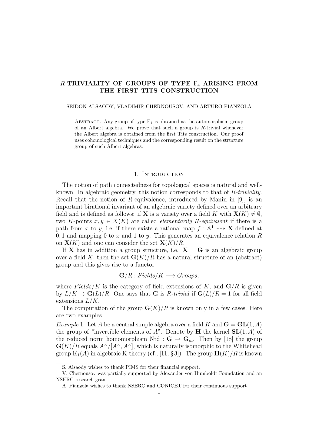 R-Triviality of Groups of Type F4 Arising from the First Tits Construction