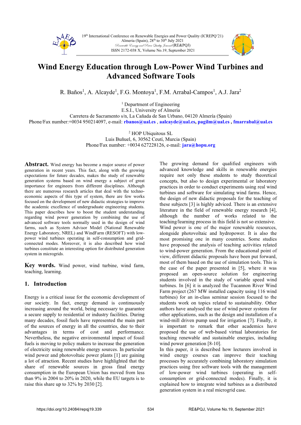 Wind Energy Education Through Low-Power Wind Turbines and Advanced Software Tools