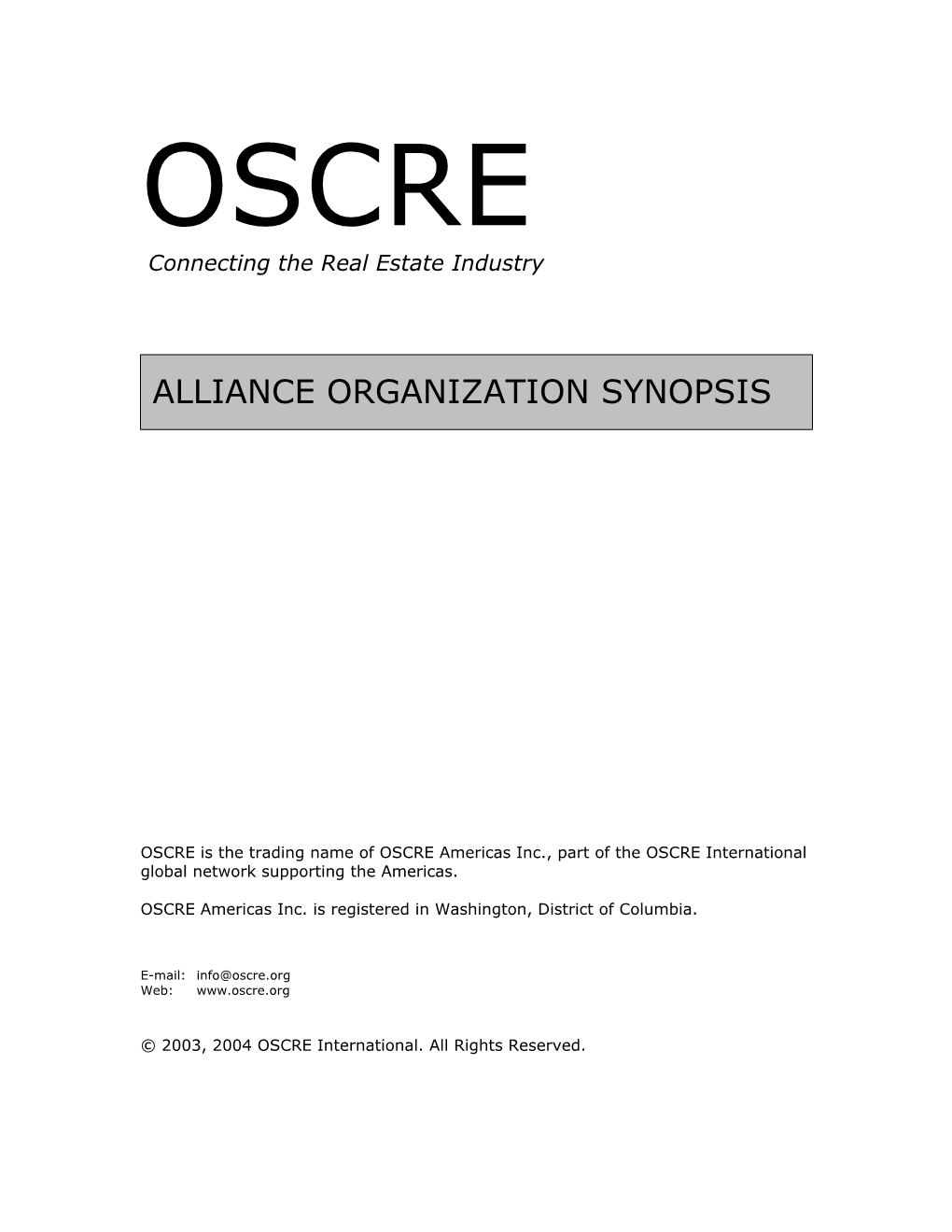 OSCRE Industry Alliance Organizations Synopsis