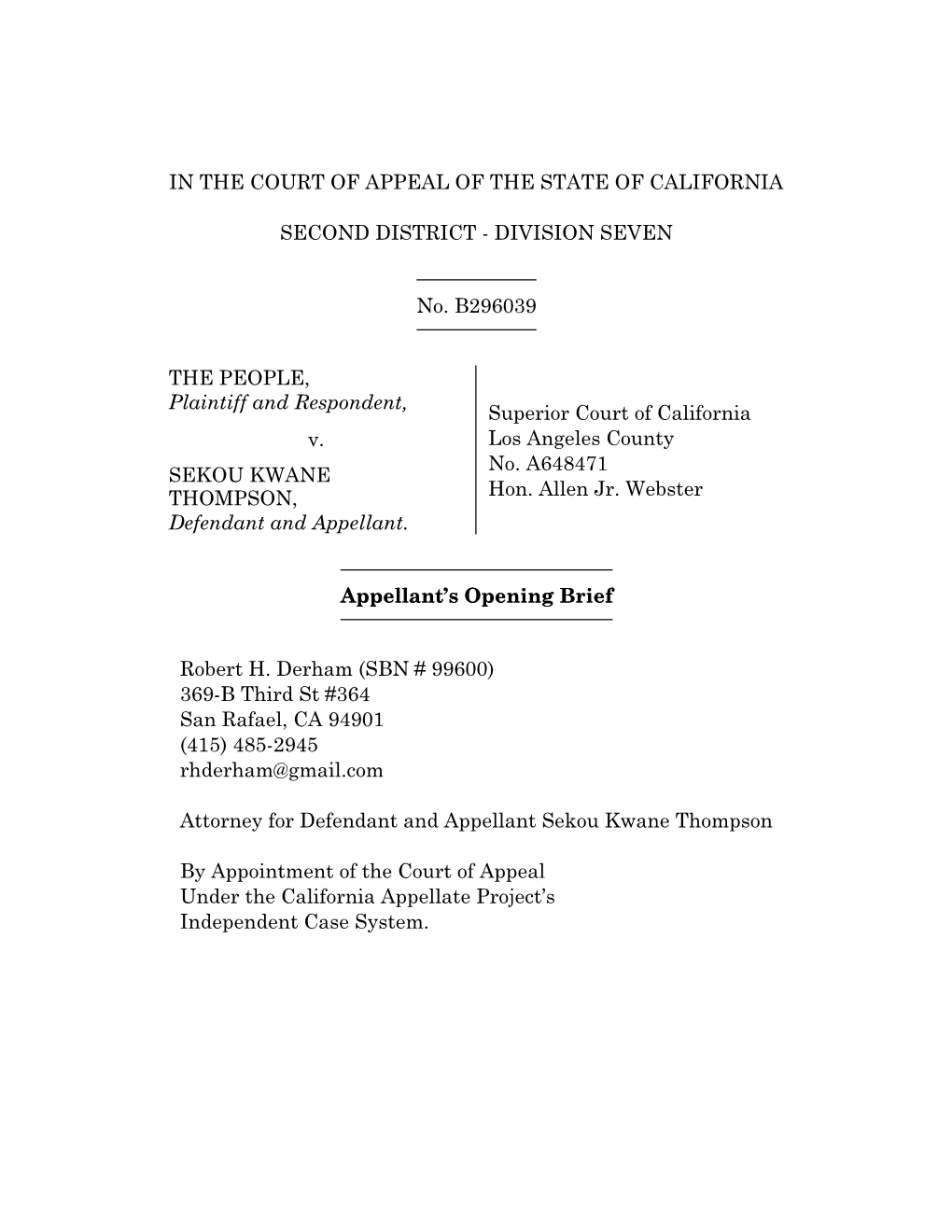 In the Court of Appeal of the State of California Second