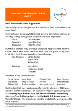 Latest News from Abbeyfield Katikati Hello Abbeyfield Katikati