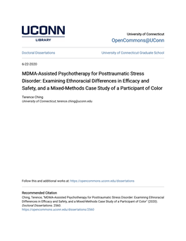 MDMA-Assisted Psychotherapy for Posttraumatic Stress Disorder