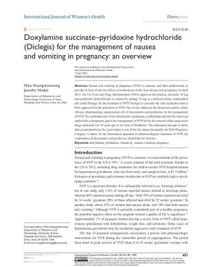 Doxylamine Succinate–Pyridoxine Hydrochloride (Diclegis) for the Management of Nausea and Vomiting in Pregnancy: an Overview