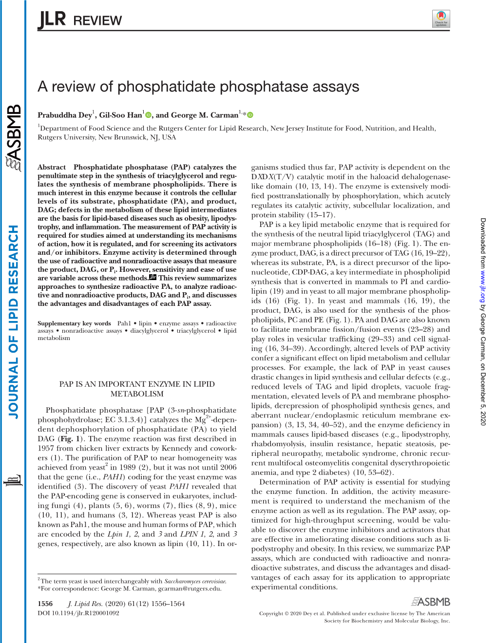 A Review of Phosphatidate Phosphatase Assays