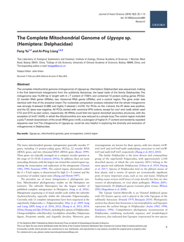 The Complete Mitochondrial Genome of Ugyops Sp. (Hemiptera: Delphacidae)