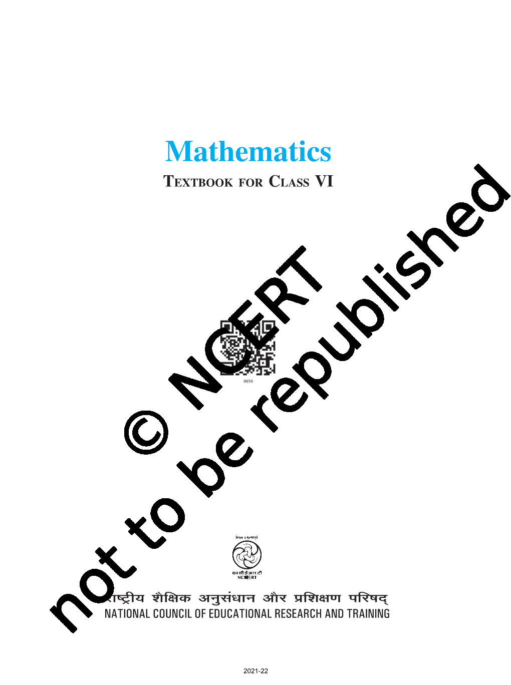 Mathematics TEXTBOOK for CLASS VI