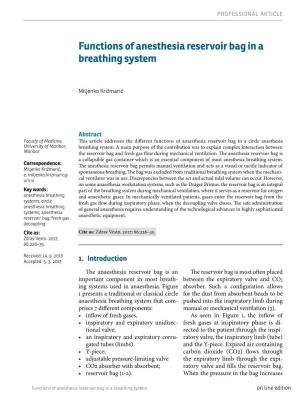Functions of Anesthesia Reservoir Bag in a Breathing System