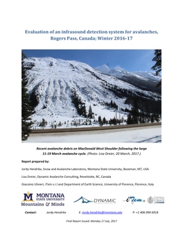 Evaluation of an Infrasound Detection System for Avalanches, Rogers Pass, Canada; Winter 2016-17