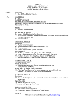 AGENDA #7 BOZEMAN SCHOOL DISTRICT NO. 7 BOARD ROOM #122, WILLSON SCHOOL MONDAY November 10, 2014 – 5:30 P.M