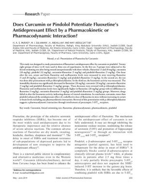 Does Curcumin Or Pindolol Potentiate Fluoxetine's Antidepressant Effect