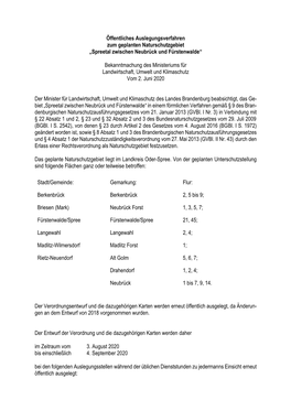 Öffentliches Auslegungsverfahren Zum Geplanten Naturschutzgebiet „Spreetal Zwischen Neubrück Und Fürstenwalde“