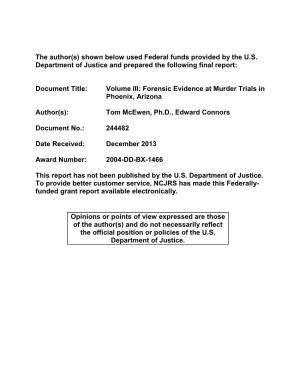 Volume III: Forensic Evidence at Murder Trials in Phoenix, Arizona