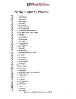 1984 Topps Football Card Checklist