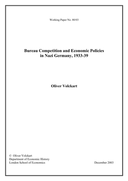 Bureau Competition and Economic Policies in Nazi Germany, 1933-39