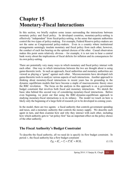 Chapter 15 Monetary-Fiscal Interactions