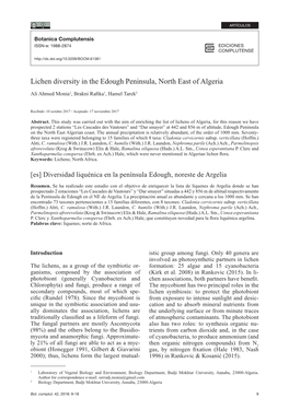 Lichen Diversity in the Edough Peninsula, North East of Algeria
