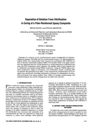 Separation of Gelation from Vitrification in Curing of a Fiber-Reinforced Epoxy Composite