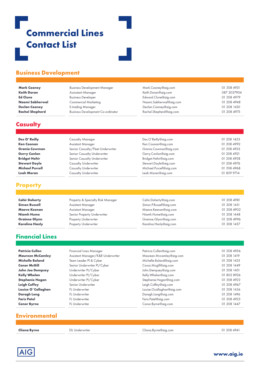 Commercial Lines Contact List