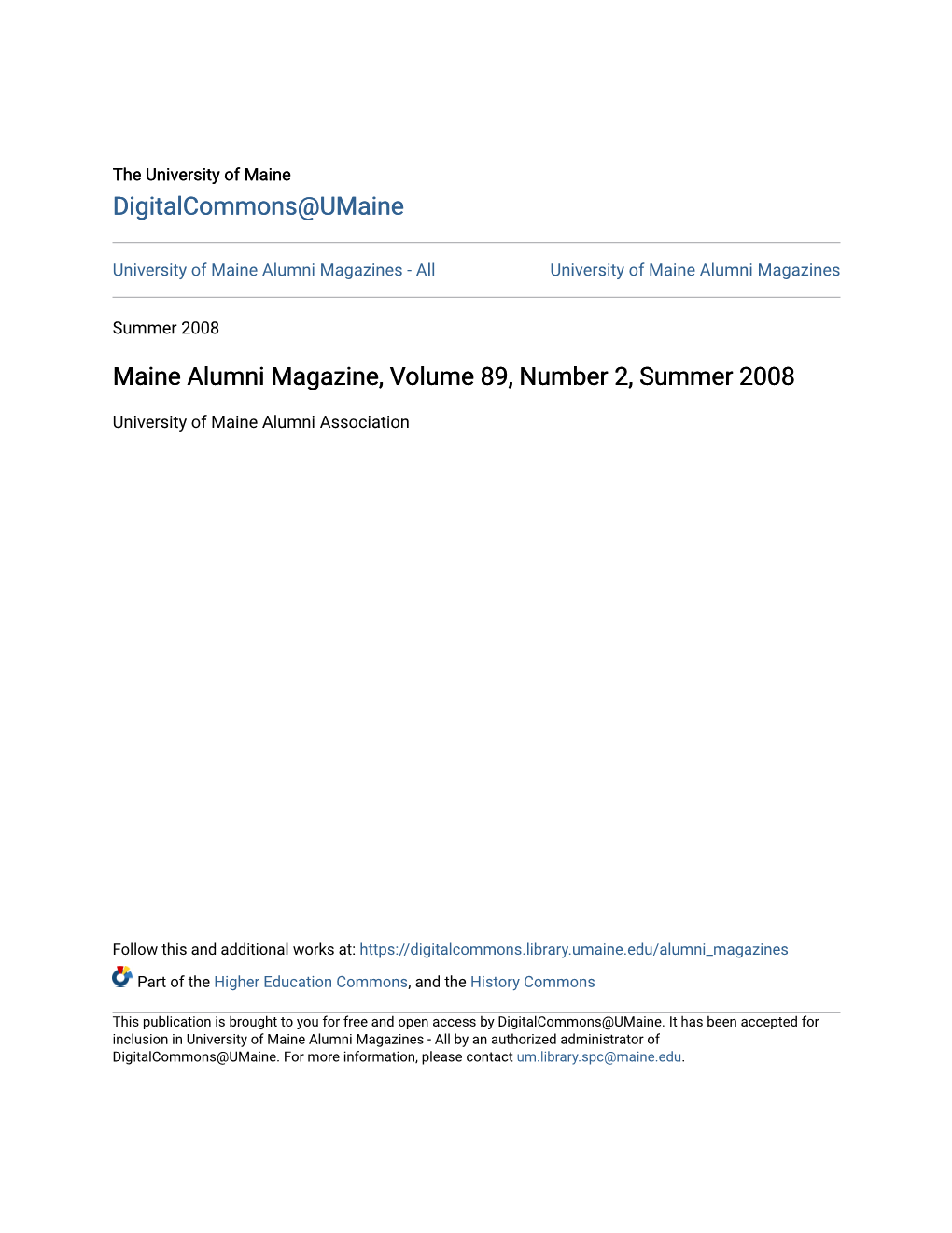 Maine Alumni Magazine, Volume 89, Number 2, Summer 2008