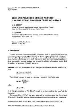 Free and Projective Crossed Modules and the Second Homology Group of a Group
