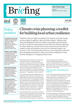 Climate Crisis Planning: a Toolkit for Building Local Urban Resilience