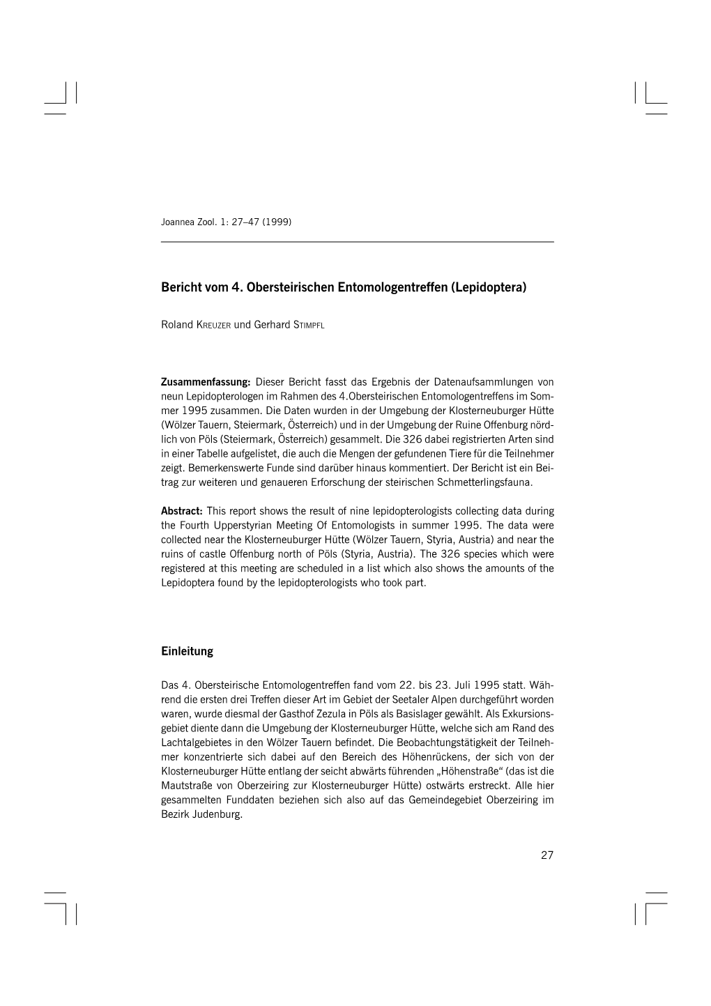 Bericht Vom 4. Obersteirischen Entomologentreffen (Lepidoptera)