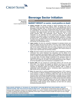 Beverage Sector Initiation Research Analysts INITIATION