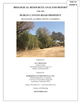 Biological Resources Analysis Report Dublin Canyon Road Property