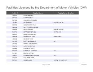 Facilities Licensed by the Department of Motor Vehicles (DMV)