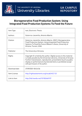Bioregenerative Food Production System: Using Integrated Food Production Systems to Feed the Future
