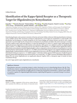 Identification of the Kappa-Opioid Receptor As a Therapeutic Target for Oligodendrocyte Remyelination