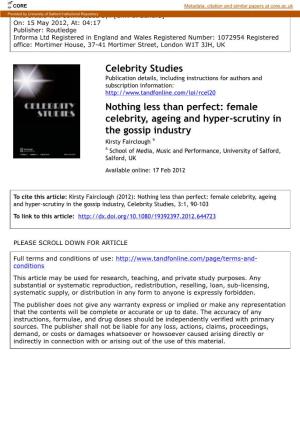 Nothing Less Than Perfect: Female Celebrity, Ageing and Hyper-Scrutiny in the Gossip Industry