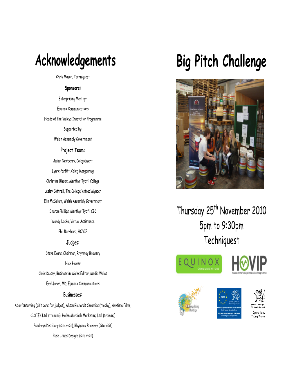 Big Pitch Event Programme