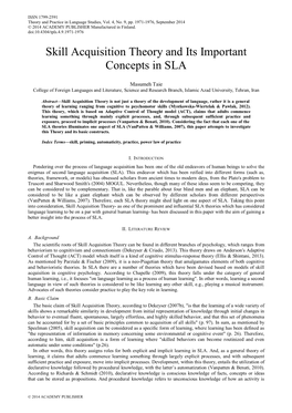 Skill Acquisition Theory and Its Important Concepts in SLA