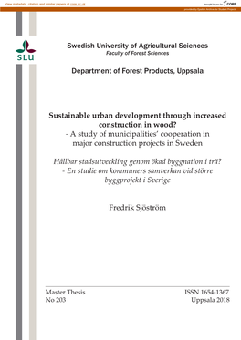 Swedish University of Agricultural Sciences Department of Forest Products, Uppsala Sustainable Urban Development Through Increas