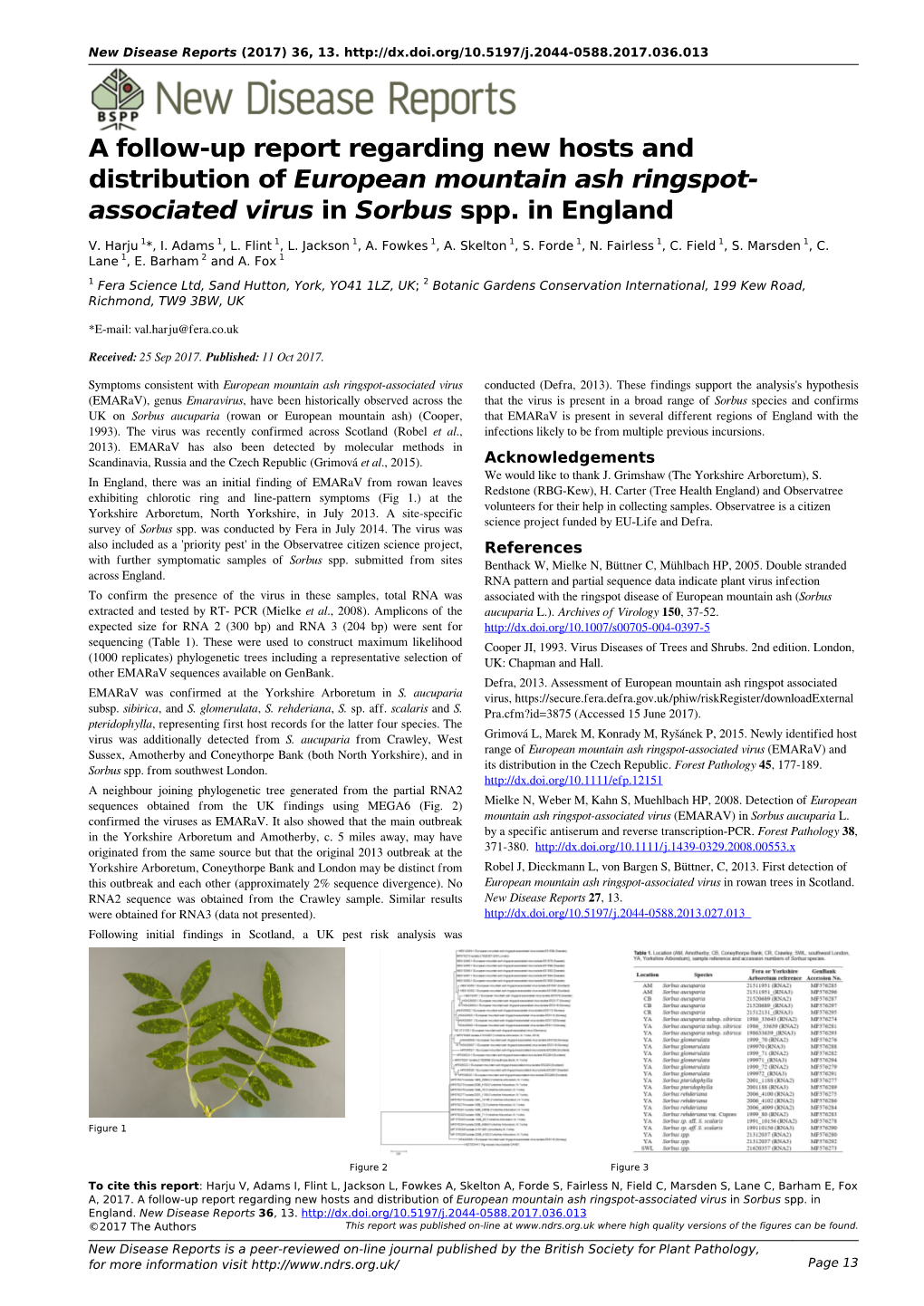 Associated Virus in Sorbus Spp. in England